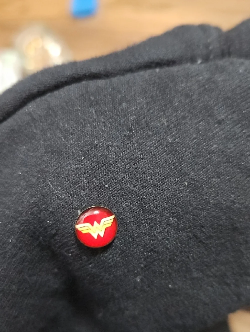 Wonder Woman Logo Stud Earrings Red and Gold Tone